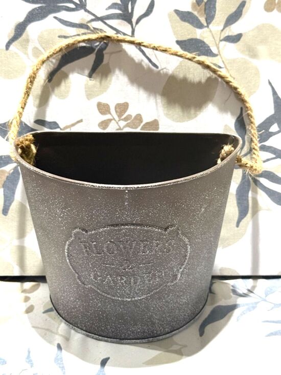 Unbranded Other - Rustic Metal Flower Pot with Rope Handle - Brown